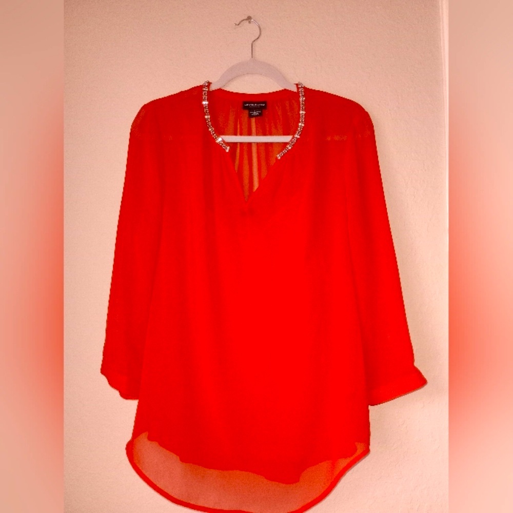 Liz Claiborne Red Embellished Women's Top size L